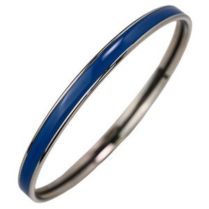 HERMES Uni Enamel Bracelet Bangle in Blue Silver for Women